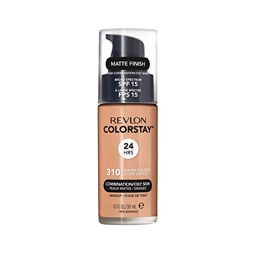 Revlon ColorStay Liquid Foundation Makeup for Combination/Oily Skin SPF 15, Longwear Medium-Full Coverage with Matte Finish, Warm Golden (310), 1.0 oz