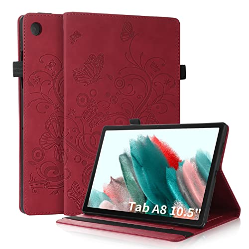 Auslbin Samsung Galaxy Tab A8 10.5 Pulgadas 2021 SM-X205 / X200 Funda,Soporte de Cuero con múltiples ángulos Funda Protectora de Mano para Galaxy Tab A8 10.5 Pulgadas 2021 - Rojo Cover