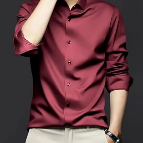 Image of IndoPrimo Men's Stylish Solid Satin Casual Shirt for Men Full Sleeve
