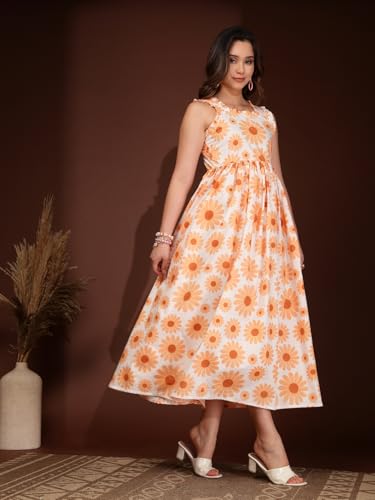 Image of Dress for Women | New Rayon Floral Printed Flared Maxi Dress for Women & Girl's