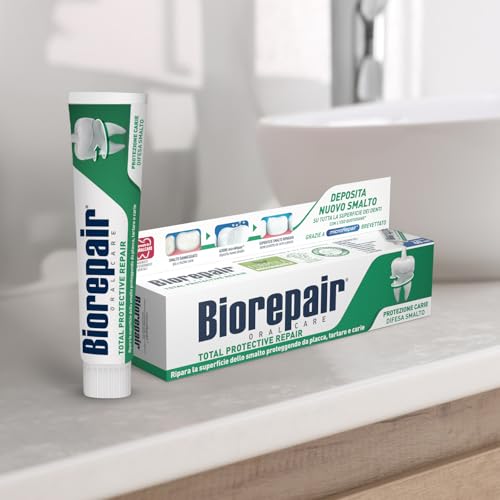Biorepair, Total Protective Repair Zahnpasta, repariert Nagellack, schützt vor Plaque, Zahnstein und Karie, repariert Nagellack, hält den Atem frisch, Zahnpasta ohne Fluor, 75 ml – Bild 3