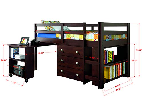 DONCO Kids Low Study Loft Bed, Dark Cappuccino