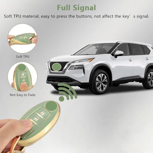 PIFOOG Key Fob Cover Fit for Nissan 4 Button Altima Rogue Sentra Murano Kicks Armada Pathfinder Versa Titan Leaf Green Car Keys Case Shell Protector Covers Accessories Bling Keychain Girly TPU by PIFOOG - Image 4