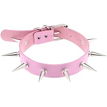 FM FM42 Unisex Multicolor Simulated Leather PU Black-tone/Silver-tone Spikes Rivets Spiked Punk Rock Gothic Choker Collar Necklace