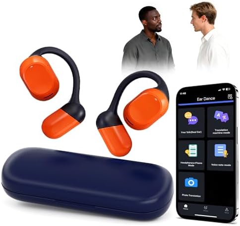 AI Translator Earbuds Real Time - 164 Languages Translation Headphones with No Subscription APP, Audio and Video Calls Wireless Bluetooth Interpreter Device for Business, Travel, Learning - Orange
