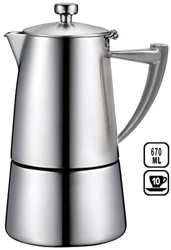 Cuisinox Roma Satin Stainless Steel Moka Pot Stovetop Espresso Maker, 10-Cup #TOP2