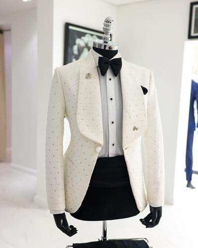 2 Pieces Men Tuxedo Suit Slim with Rhinestones Shawl Collar Blazer Jacket Pants Set for Prom,Party,Dinner2