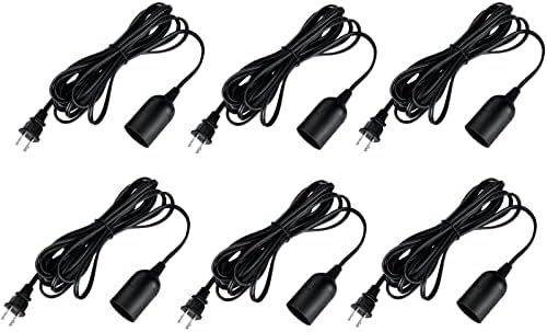 Simple Deluxe 360W 20ft Extension Hanging Lantern Pendant Light Lamp Cord Cable E26 Socket (No Bulb Included), Black
