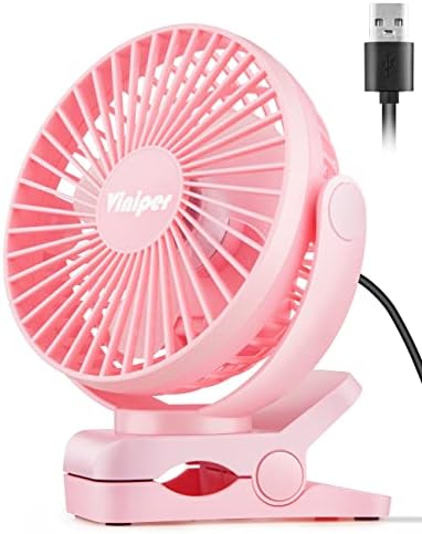 Viniper 6 inch USB Clip on Fan, Portable Small Desk Fan : 360° Rotation, 3 Speeds Wind Table Fan, Quiet Powerful for Home,Office (USB Powered Fan Not Rechargeable) - Pink