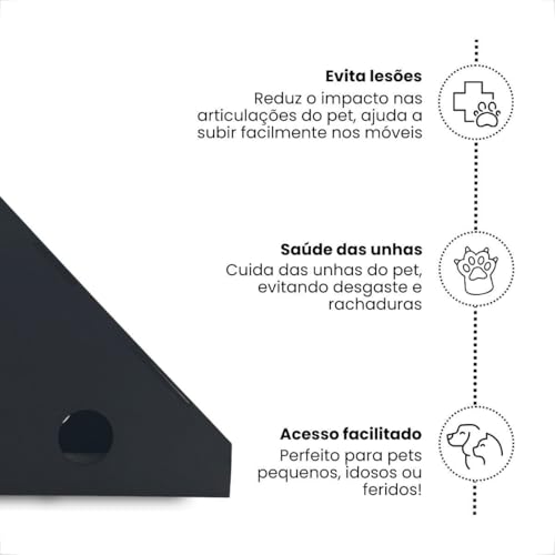 Rampa Grande Pet Em Mdf Preto e Carpete Antiderrapante Para Cães e Gatos