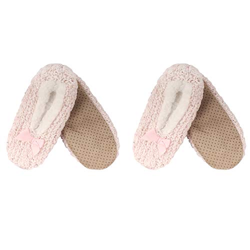 Image of BambooMN Women's Stripe Patterned Non-Slip Lined Travel Home Slippers - 2 Pairs
