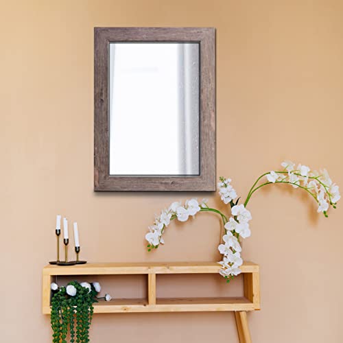 Image of Syndra Rectangular Mirror with Frame Rustic 20x28'' Wall Mounted Rustic Vanity Mirror with Large Wood Frame Farmhouse Bathroom Mirror, for Bedroom, Living Room, Entryway Wall Decor(Natural)