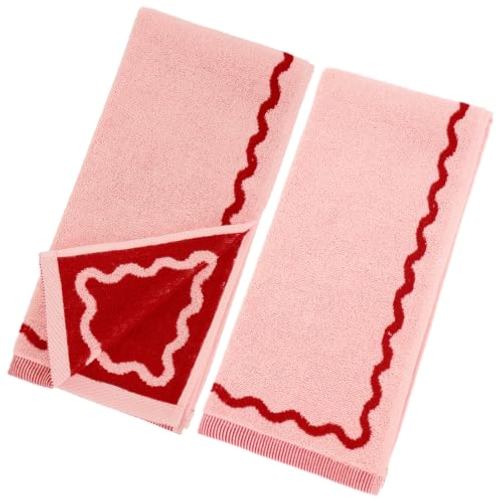 Pink Red Decorative Hand Towels 2 Pack, Scalloped Print