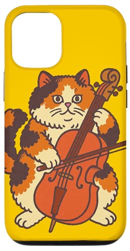 チェロ奏者 三毛猫 アート チェリスト オーケストラ ペルシャ語 スマホケース iPhone 12/12 Pro 用
