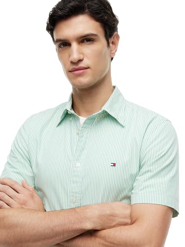 Image of Tommy Hilfiger Men's Short Sleeve Poplin Shirts in Regular Fit, Men's Button Down Shirts