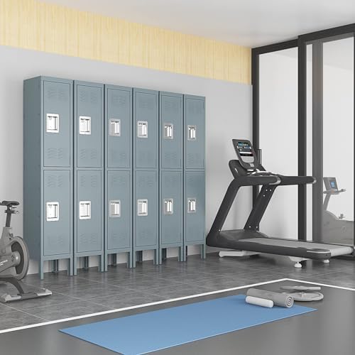 LISSIMO Metal Locker for Home, Dressing Room, Gym, 66" Steel Storage Lockers for Employees, Lockable Locker Cabinet with Door (2 Door, Grey) — view 5