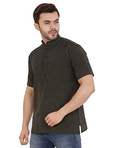 Image of LATEST CHIKAN Men's Cotton Regular Striped Short Kurta Half Sleeves - NP-SK-PNT