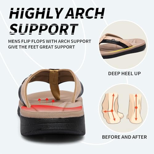 Image of Men's Flip Flops Sandal Casual Comfortable Outdoor Thong Sandals for Men Summer Beach Slides Lightweight Non-Slip Shoes with Soft Cushion Arch Support