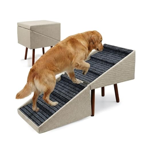 Image of XXL 6-Step Dog Stairs for High Bed, 21.6 inch H Wood Dog Steps & Ottoman Bench, Sturdy 400lbs Capacity Pet Ladder with Non-Slip Fabric for Large Premium Dogs, Injury Recovery