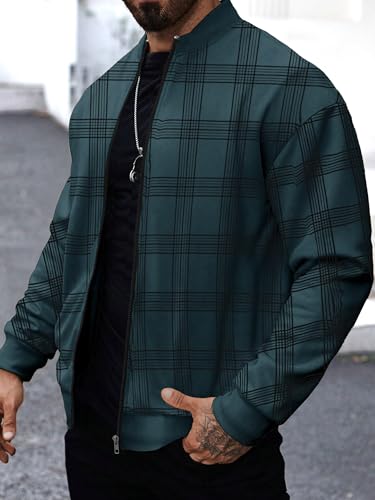 Image of Noble Monk Men Cotton Blend Checkered Full Sleeves Mock Collar Regular Fit Casual Jacket | Casual Winter Jackets | Jackets for Winter Wear