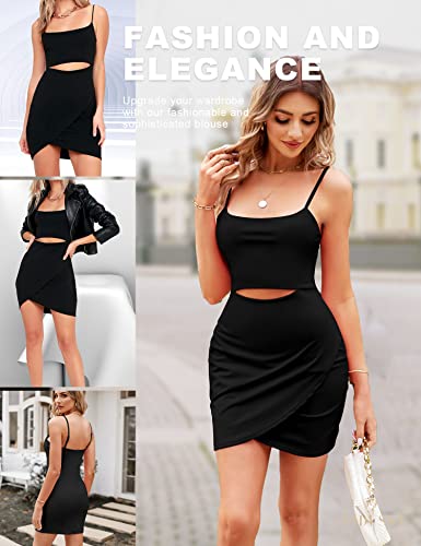 Vidussa Women's Cut Out Bodycon Mini Dress Sexy Slit Wrap Spaghetti Strap Club Party Dresses Black S #TOP1