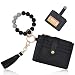 BAOSIWA Silicone Beaded Bracelet Keychain Wallet Black Wristlet Credit Card Holder Small RFID Wallet Bangle Key Ring for Women with Zipper Pocket