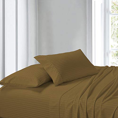 NON Sticky cotton Premium Super Single Waterbed Sheets, 4 Piece Egyptian Cotton Attached Sheet Set with 12" Deep Pocket, Soft Breathable Bedding for Waterbeds 48" x 84", Taupe Stripe