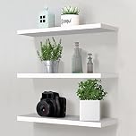 White Floating Wall Shelves,Set of 3 Wall Mounted Floating Shelves Decorative Rack Shelf, Modern Decor 3 Tiers Storage Display Shelves for Office, Kitchen, Bedroom, Bathroom