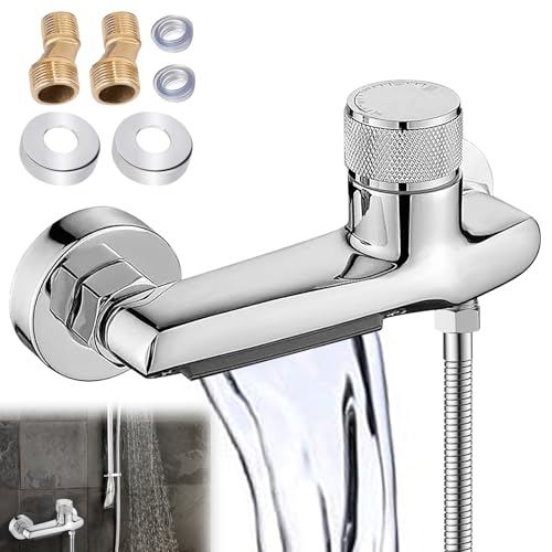 Robinet de Baignoire Cascade avec Mitigeur Thermostatique, Robinet Baignoire en Laiton Chromé, Mitigeur Bain Douche 2 Sorties avec Bouton de Sécurité,...