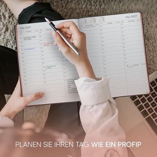Premium Terminplaner 2026 2027 von SmartPanda – Wochenplaner A4, Roségold – Softcover und Geschenkbox – Terminkalender, 30 Minuten-Intervalle – Juli - August, Planer – auf Deutsch (2026-2027)