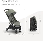 UPPAbaby Minu V3 Travel Stroller - Lightweight + Compact Design - One-Hand Fold + Unfold - from Birth + Overhead Compatible - Evelyn (Meadow Green/Carbon Frame/Chestnut Leather)