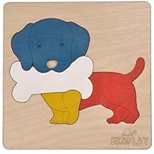 EKOPLAYs Wooden Puzzles for Kids, 4 Piece Jigsaw Puzzle for Pre-School Kids, Learning Educational Toys Gifts for Boys Girls. Animal Puzzles Sets, Pets Dog with a Bone. Age 3+ Years.