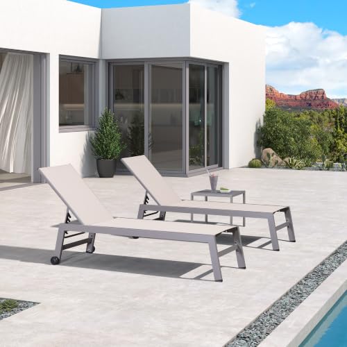 PURPLE LEAF Lounge Chair Outdoor Set for 2, All Weather Aluminum, Khaki