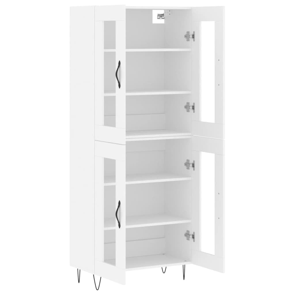 Highboard biała 69,5 x 34 x 180 cm, szafa z materiału drewnopochodnego ze szklanymi drzwiami, elegancki mebel do salonu, sypialni, dużo miejsca do przechowywania