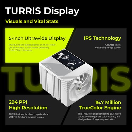 Image of TRYX TURRIS 620 CPU Air Cooler White 5.0 inch IPS Customizable Screen 280w TDP Dual Tower White CPU Cooler Reflow Soldering with Display Powered by KANALI Rail-Mounted ROTA Intel LGA1851 /1700 & AMD AM5