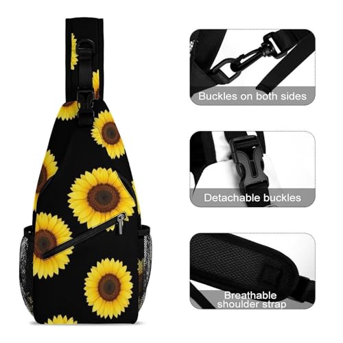 Fashion Chest Bag, Shoulder Bag, Dress Decor Sling Backpack, Casual Day Pack For Travel Shopping Floral Sunflower3