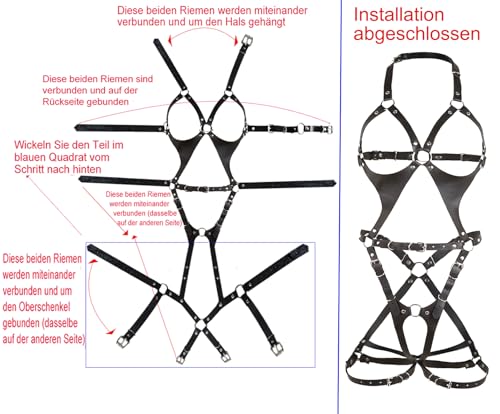 OnundOn Faux Leder Harness Lingerie Bondageset Riemenbody Brustgurte Fetisch Erotik Reizwäsche SM Fesseln Sexspielzeug für Frauen