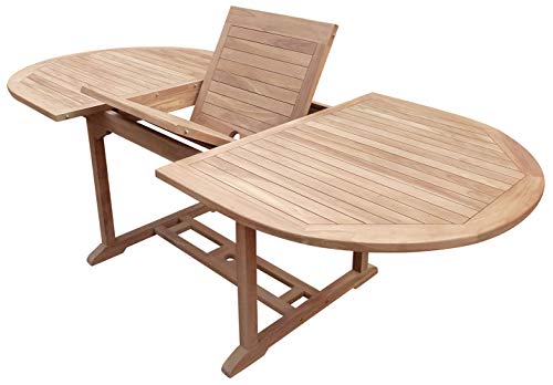 Seven Seas Teak Hawaii Oval Outdoor Patio Extension Table, Extends From 71 To 94 Inches With Fold-In Leaf, Made From Solid Teak Wood #TOP5