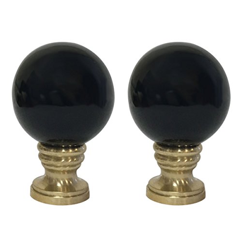 Image of Royal Designs Ceramic Sphere 1.75 inch Lamp Finial for Lamp Shade, Black, Polished Brass Base - Set of 2