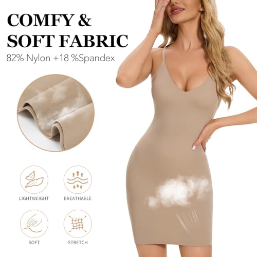 MISS MOLY Shapewear Dress Slip for Women Full Slip Tummy Control Body Shaper Seamless Cami Dress with Adjustable Strap4