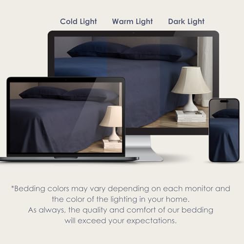 DAPU Pure Linen Sheets Set, 100% French Linen from Normandy, Breathable and Durable for Hot Sleepers, 4 Pcs Set - 1 Flat Sheet, 1 Fitted Sheet, 2 Pillowcases (Navy Blue, Queen)