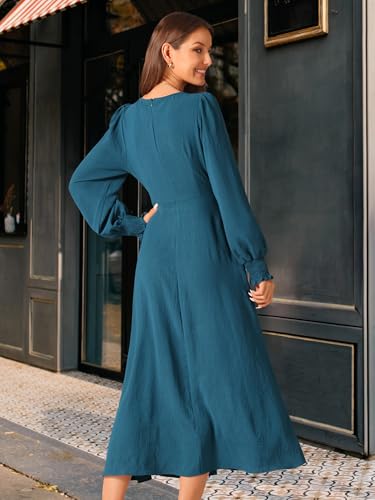 Image of Seta T Women's Fall Dress Frilled Long Sleeve A-Line Casual Midi Dresses