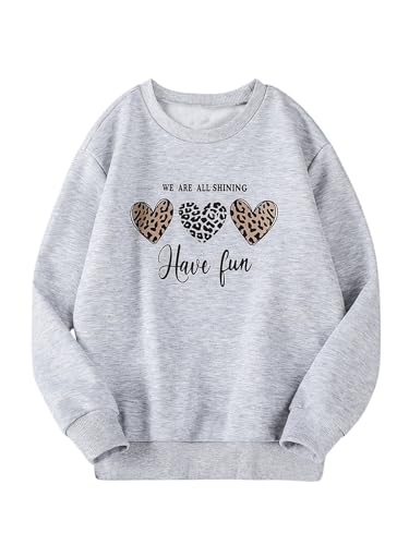 SweatyRocks Girl's Letter Leopard Print Sweatshirt Crewneck Long Sleeve Loose Pullover Tops