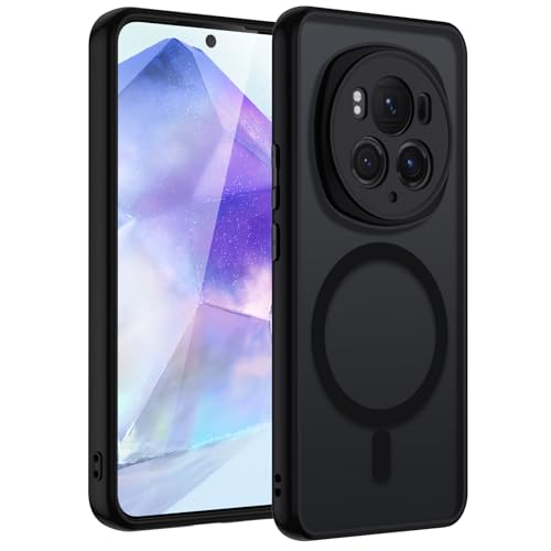 TUUTPU Magnetisch Hülle für Honor Magic 6 Pro Kompatibel mit MagSafe, Handyhülle Matt Transluzente Schlanke Hart Hülle Kratzfeste PC Rückseite + TPU Bumper Stoßfest Schutzhülle, Schwarz