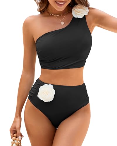 Women Bestselling Bikini Sets One Shoulder Swimsuits 2 Piece Tummy Control Bathing Suits High Waisted Floral 2025