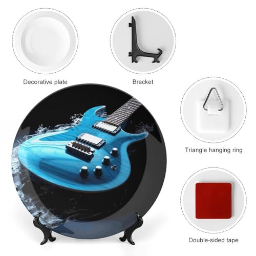 Plato decorativo azul guitarra de porcelana Bone China 6 pulg miniatura 3