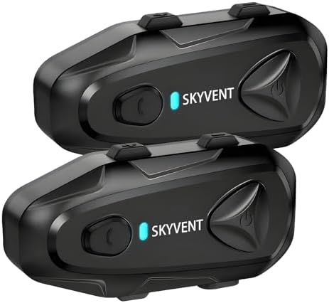 SKYVENT Q4 Motorcycle Bluetooth Communication System Headset Intercom, 4 Riders 1500m Music Sharing, FM, Noise Cancellation, IP65 Waterproof, Dual Pack (Q4)
