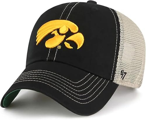 47 NCAA Trawler Primary Logo Team Color Mesh Trucker Clean Up Adjustable Hat, Adult One Size Fits All - Iowa Hawkeyes Black