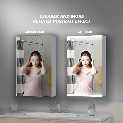 ExBrite LED Bathroom Medicine Cabinet with Mirror, 3-Layer Storage Shelves,Flexible Assembly, 20\'\'x26\'\', Intelligent Switch, IP44, Aluminum Frame, Casement Door, Surface mounting only. - Thumbnail 2