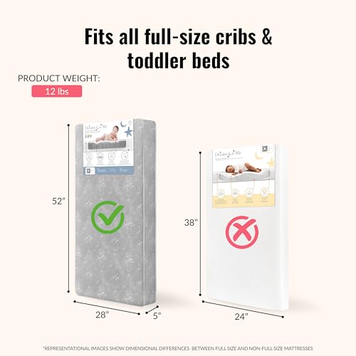 Image of Dream On Me Nap Nest Baby Crib Mattress, GREENGUARD Gold, Made in USA | Waterproof Cover, 88 Coil Spring Support, BSA Verified, ASTM & CPSC Tested, Fits Full Size Crib and Toddler Bed 52 inchx28 inchx5 inch